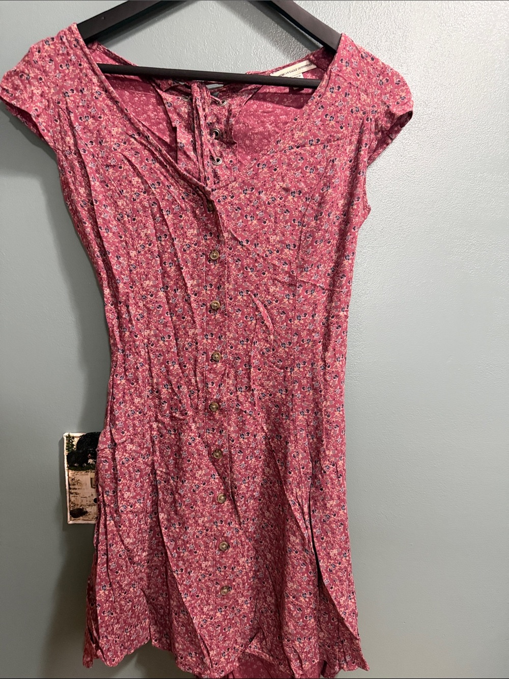 American eagle Pink Floral Button-Front Dress